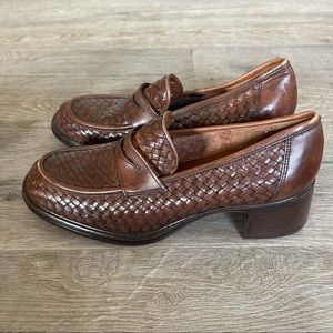 Bass Brown Woven Leather Loafers